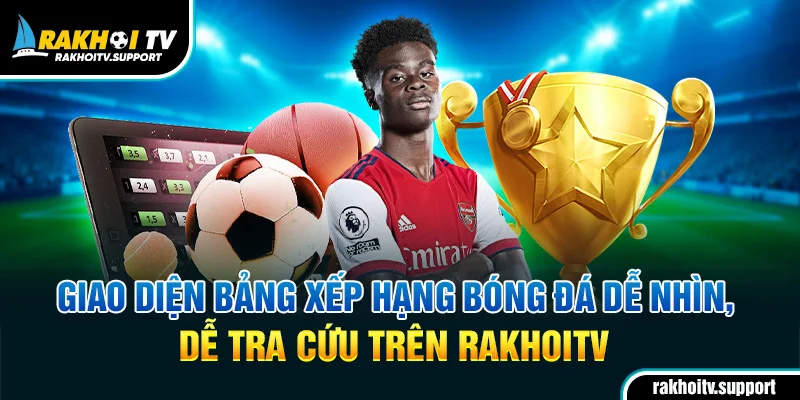 Giao diện bảng xếp hạng bóng đá dễ nhìn, dễ tra cứu trên RakhoiTV