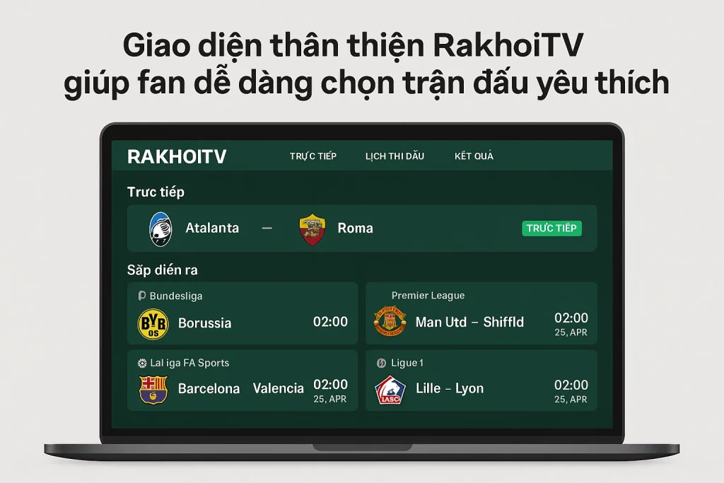 Giao diện thân thiện RakhoiTV giúp fan dễ dàng chọn trận đấu yêu thích