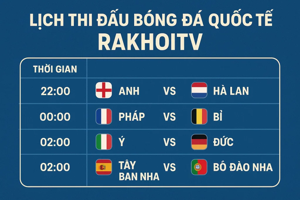 Lịch thi đấu bóng đá quốc tế RakhoiTV